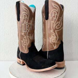 Lane RODEO HOUSTON Square Toe Cowboy Boots Black Suede Western Womens Size 9